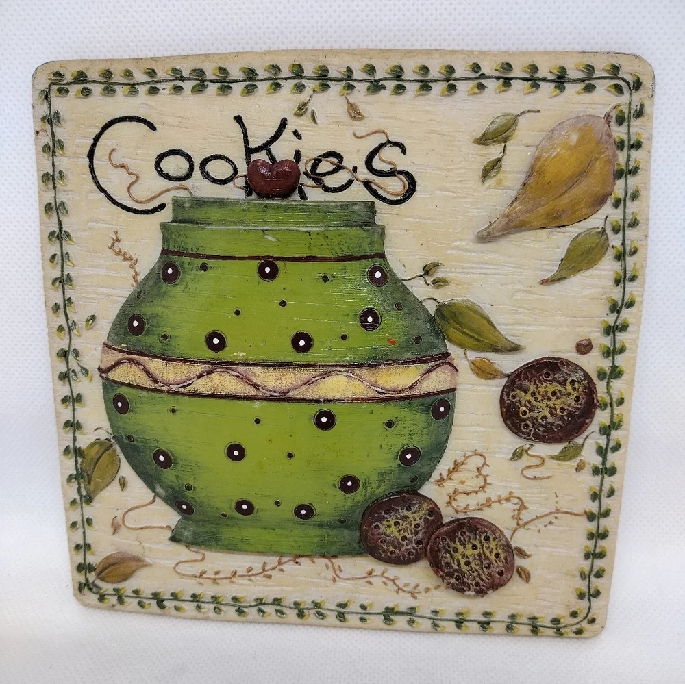 Set of‎ 4 Resin 3D Wall Decor Plaques Tea, Honey, Cookies, and Muffins